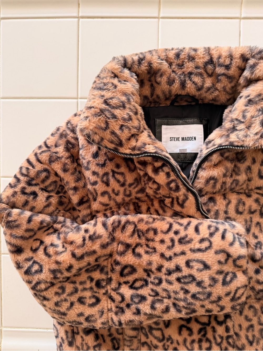 Steve Madden Kids Leopard Print Faux Fur Puffer Jacket - Brown & Black